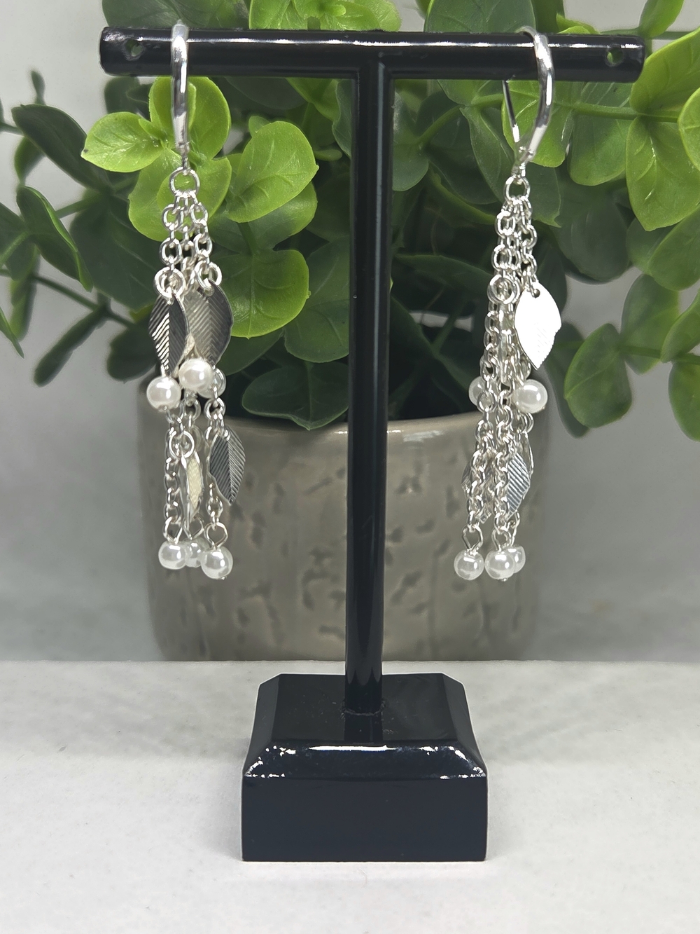 Silver Pearl Cascade Dangle Earrings